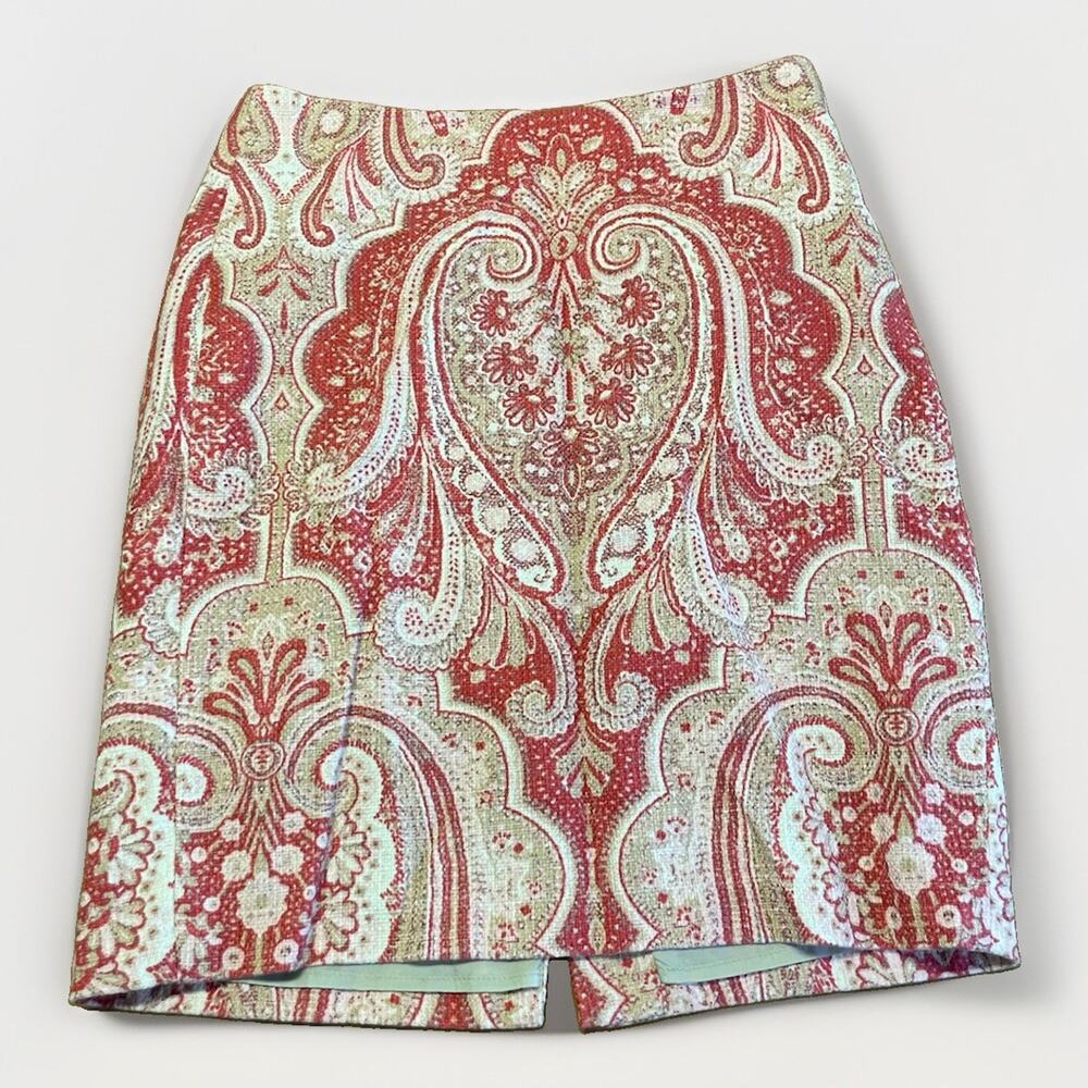 Tommy Hilfiger Pink White Paisley Cotton Skirt Size 6 Zipper